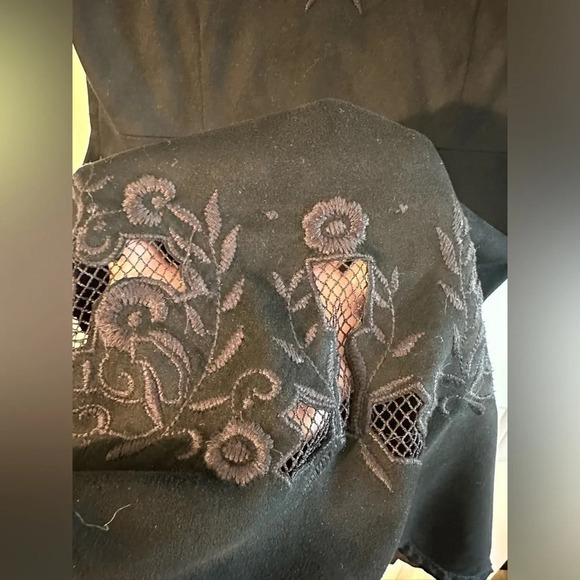 ZARA WOMEN FAUX SUEDE Black Medium Embroidery Short Sleeve Dress Cut Out - Picture 5 of 11